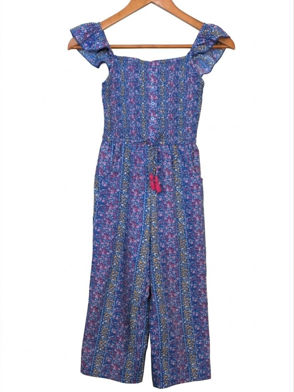 Japna Girls Floral Smocked Ruffle Wide Leg Jumpsuit Blue Size 10 Blue Summer